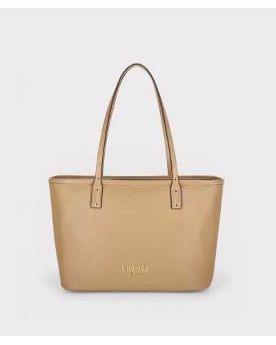 Liu Jo bolso shopper camel Evrim S vista frontal con logo dorado y asas tachuelas