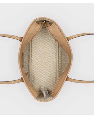 Interior bolso shopper camel Liu Jo Evrim S con forro jacquard monograma LJ