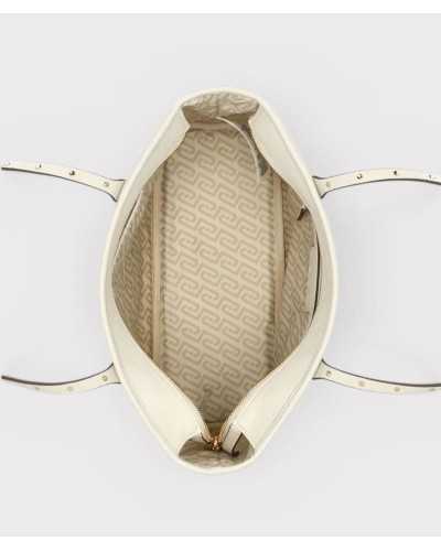 Interior bolso shopper blanco Liu Jo Evrim S con forro jacquard monograma LJ beige
