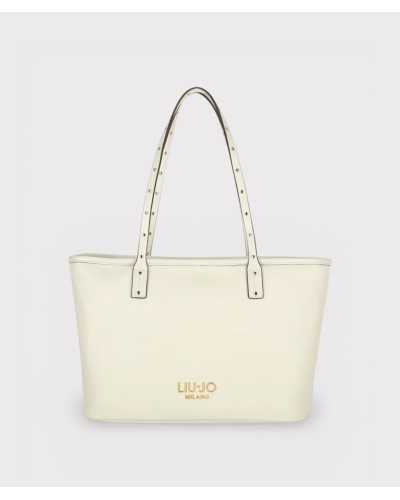 Liu Jo bolso shopper blanco Evrim S vista frontal con logo dorado LIU·JO Milano