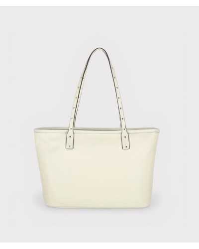 Vista posterior bolso shopper blanco Liu Jo Evrim S con asas tachuelas doradas