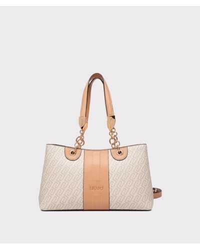 Liu Jo bolso tote beige Ematite vista frontal monograma all-over y cadena dorada