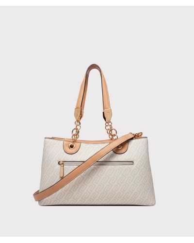 Vista trasera bolso tote beige Liu Jo Ematite con bolsillo cremallera exterior
