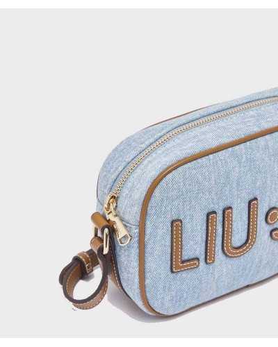Detalle cremallera dorada y ribete camel bolso bandolera azul denim Liu Jo Ferielle