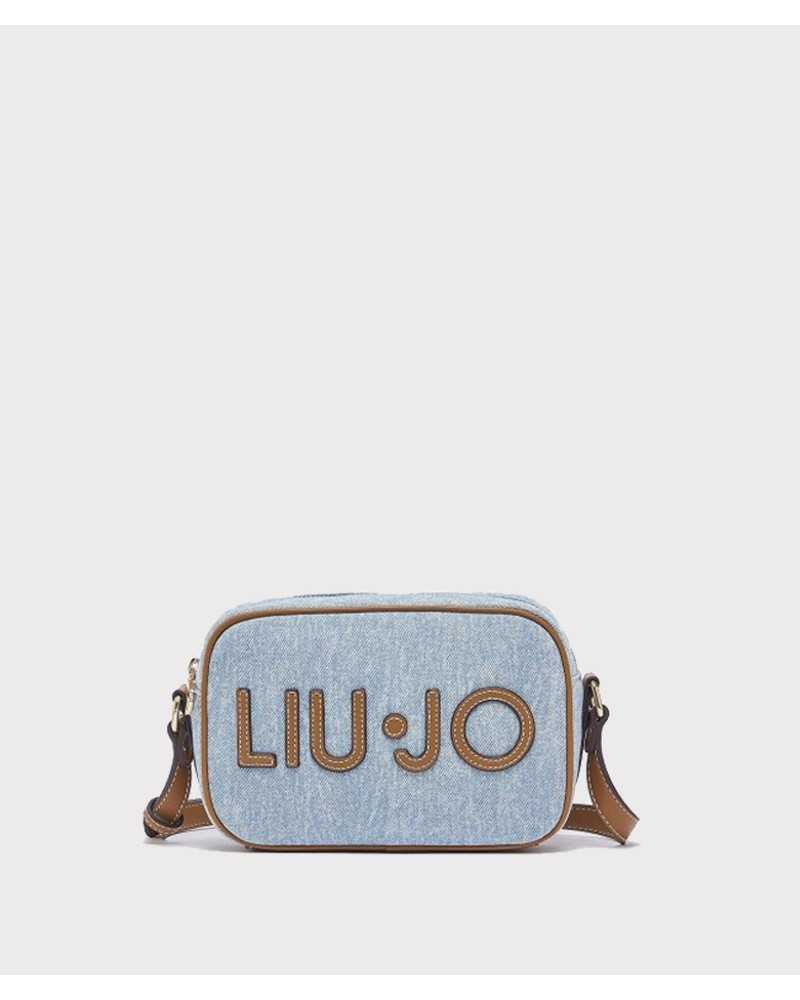 Liu Jo bolso bandolera azul denim Ferielle vista frontal logo LIU·JO en relieve camel Liu Jo bolso bandolera azul denim Ferielle vista frontal logo LIU·JO en relieve camel