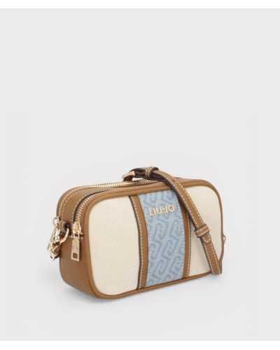 Liu Jo bolso bandolera beige Ridhi camera bag vista lateral con ribetes camel