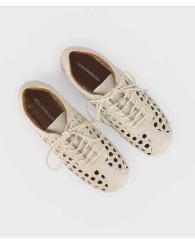zapatilla NOA HARMON Savana crema calada vista superior plantilla cuero logo