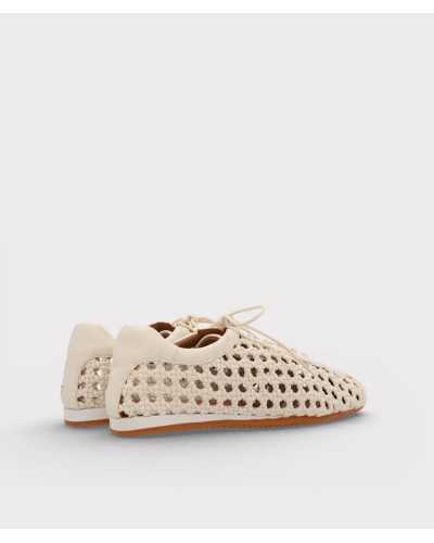 zapatilla NOA HARMON Savana crema textil trenzado vista trasera cordones