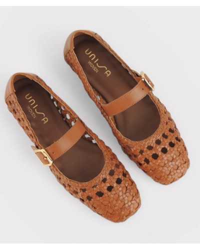 bailarina mary jane Unisa cuero trenzado marrón plantilla cuero logo Unisa Woven
