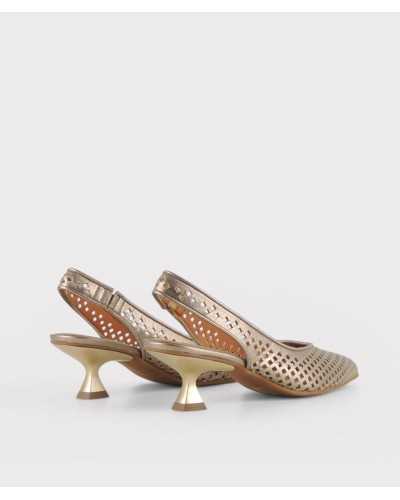 salón destalonado Pedro Miralles Chelva bronce tacón elástico slingback trasera