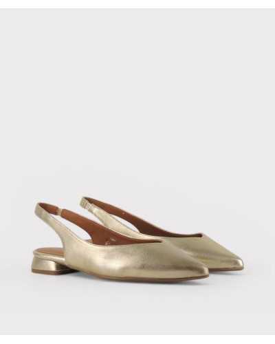 Zapato slingback Divina Martina Sonia dorado metalizado punta fina elástico talón frontal par