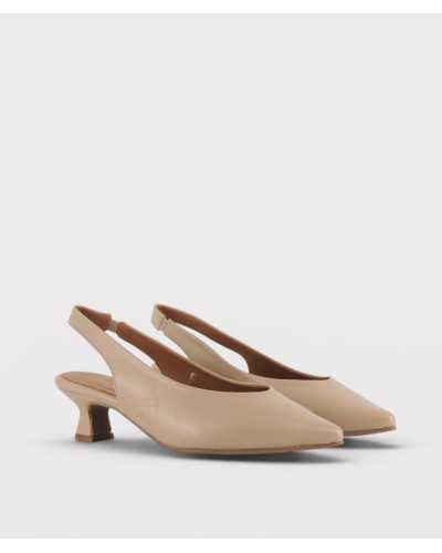 Zapato slingback Divina Martina Marina nude tacón carrete elástico talón vista frontal par
