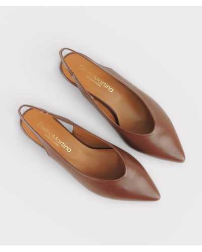 Zapato slingback Divina Martina Marina vista superior plantilla piel marrón punta fina