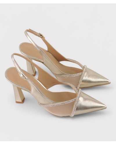 slingback fiesta Ezzio Alhama dorado rosado frontal malla strass diagonal