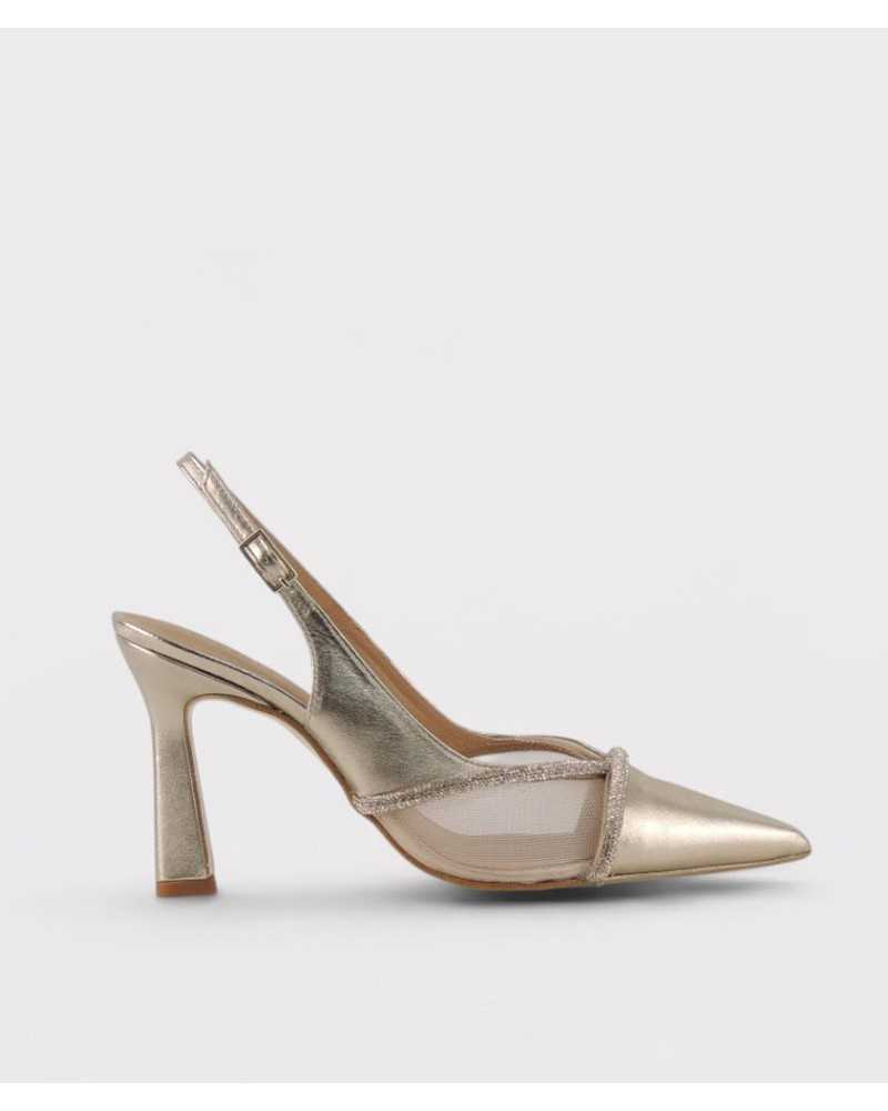 slingback fiesta Ezzio Alhama dorado rosado lateral malla strass tacón trompeta slingback fiesta Ezzio Alhama dorado rosado lateral malla strass tacón trompeta