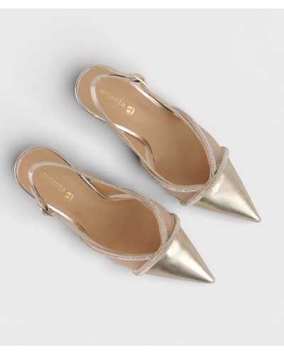 slingback fiesta Ezzio Alhama dorado rosado vista superior puntera pico malla