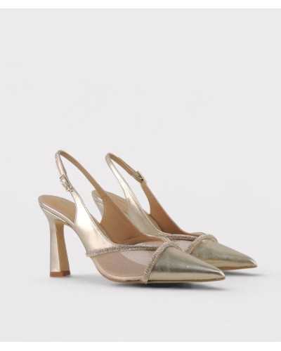 slingback fiesta Ezzio Alhama dorado rosado tres cuartos frontal malla strass