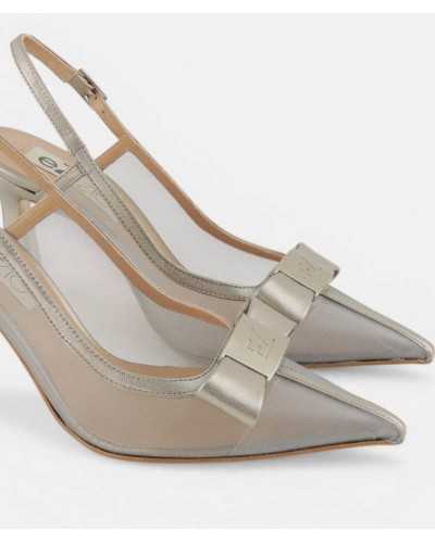 zapatos Ezzio platino malla lazo logo puntera fina tres cuartos