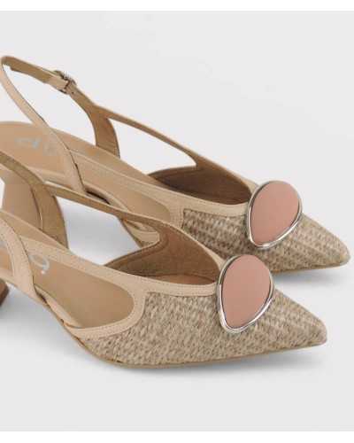 zapatos Dibia nude esterilla adorno oval ribete plateado empeine tres cuartos