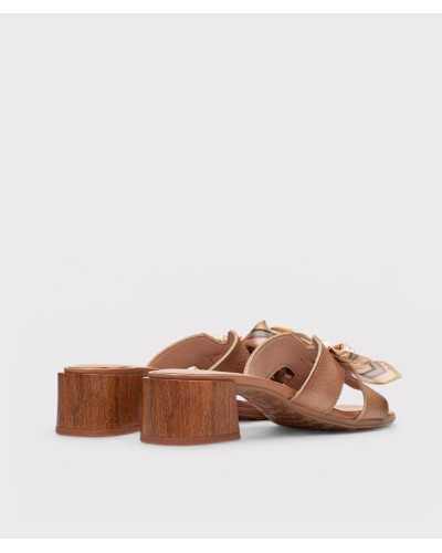 mule Hispanitas nude dorado trasera tacón madera real
