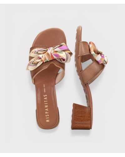 mule Hispanitas nude dorado vista superior plantilla piel lazo pañuelo