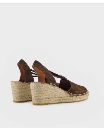 alpargata slingback Viguera marrón serraje trasera plataforma yute