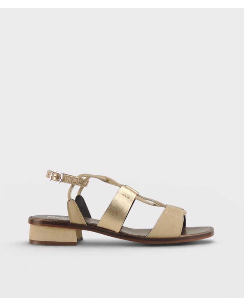sandalia Plumers Antonella beige dorado ante metalizado lateral