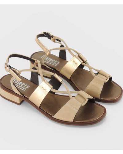 sandalia Plumers Antonella beige dorado tres cuartos hebilla tobillo
