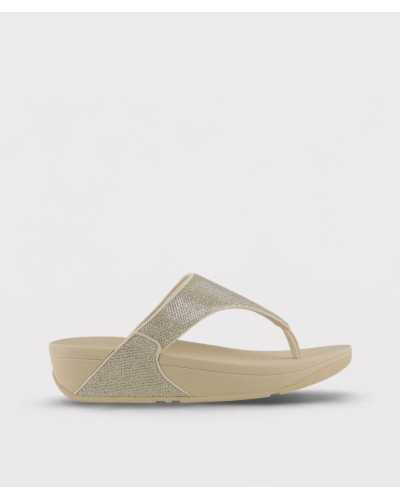 Sandalia entrededos FitFlop Lulu Shimmerglitz dorada vista lateral