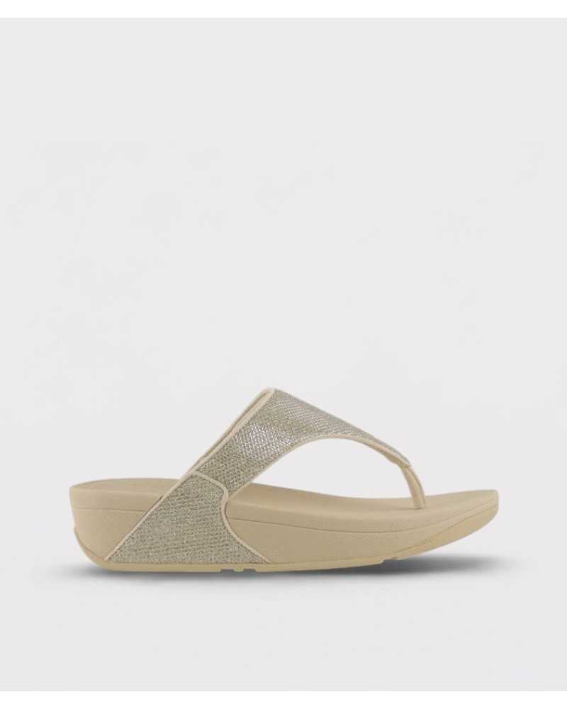 Sandalia entrededos FitFlop Lulu Shimmerglitz dorada vista lateral