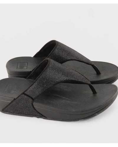 FitFlop Lulu Shimmerglitz negra detalle correa malla lúrex