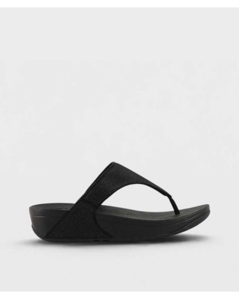 Sandalia entrededos FitFlop Lulu Shimmerglitz negra vista lateral