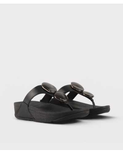 Sandalias FitFlop Lulu Marbled-Stone negras vista frontal par
