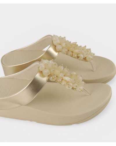 FitFlop Fino Bead-Cluster dorada detalle cuentas nacaradas facetadas