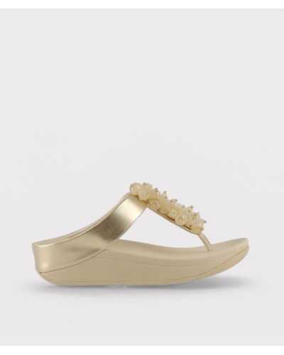 Sandalia entrededos FitFlop Fino Bead-Cluster dorada vista lateral