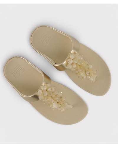 Sandalias FitFlop Fino Bead-Cluster doradas vista superior par