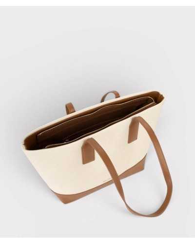 Valentino Bags bolso cabás beige interior forrado marrón cremallera dorada
