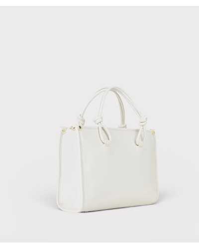 Valentino Bags bolso tote blanco polipiel banda logo jacquard marrón segunda vista lateral