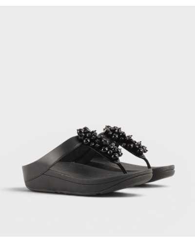 Sandalias FitFlop Fino Bead-Cluster negras vista frontal par