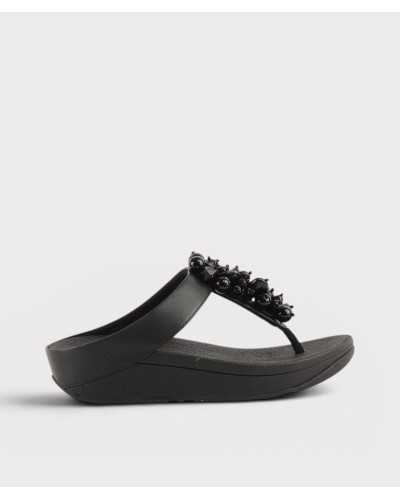 Sandalia entrededos FitFlop Fino Bead-Cluster negra vista lateral