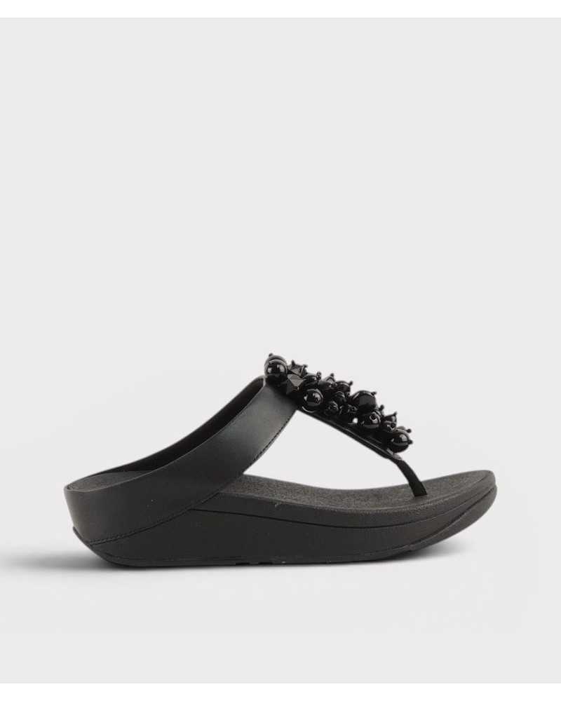 Sandalia entrededos FitFlop Fino Bead-Cluster negra vista lateral