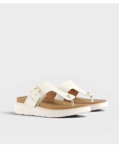 Sandalias FitFlop Gen-FF Buckle blancas piel vista frontal par hebilla dorada