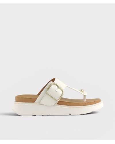 Sandalia entrededos FitFlop Gen-FF Buckle blanca piel vista lateral