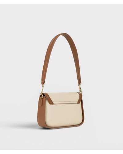 Valentino Bags bolso bandolera beige lona solapa marrón segunda vista lateral herrajes dorados