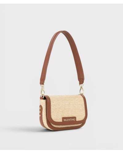 Valentino Bags bolso bandolera rafia beige tachuelas doradas laterales vista lateral