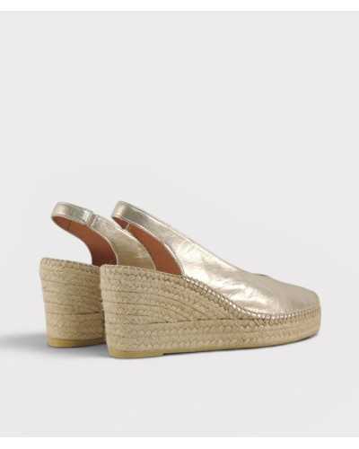 alpargata salón cuña Viguera dorada napa trasera slingback yute
