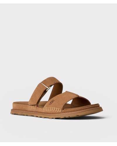 flat sandal UGG GoldenGaze double strap chestnut suede front