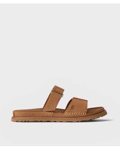 flat sandal UGG GoldenGaze double strap chestnut suede lateral