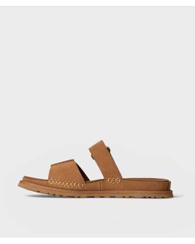 flat sandal UGG GoldenGaze double strap chestnut suede profile