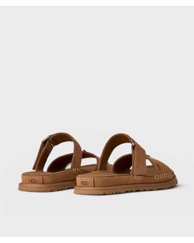 lat sandal UGG GoldenGaze double strap chestnut suede rear pair